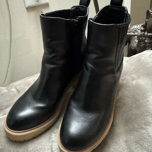 Black Leather Ankle Boots with Tan Sole